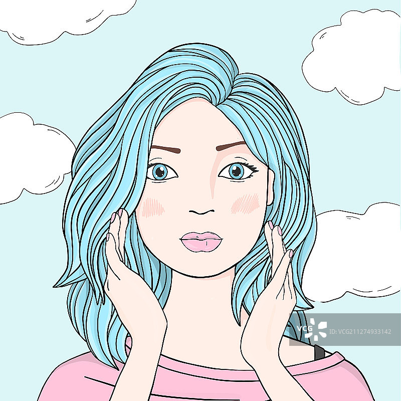 描绘一位有着蓝色长发的美丽女子图片素材