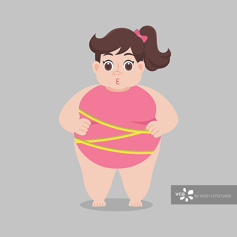 大胖女人担心穿着粉红色比基尼胶带图片素材