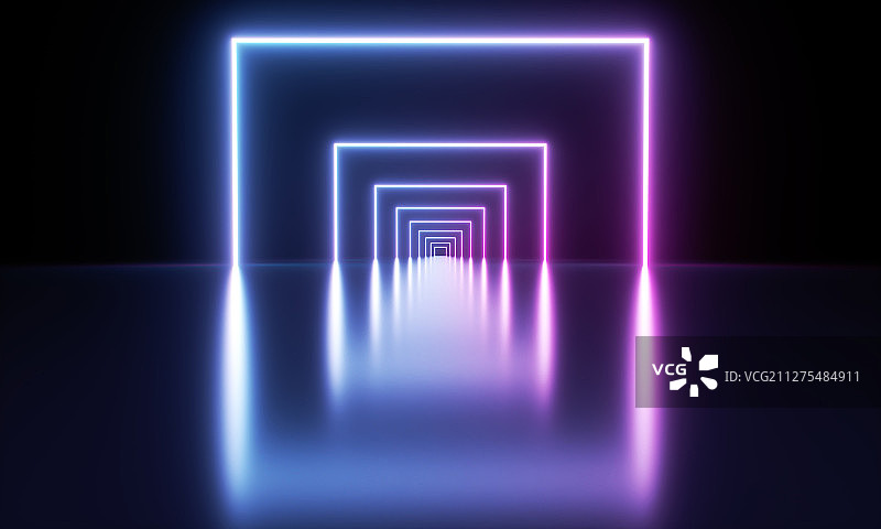 蓝色紫色的霓虹灯映照下的带有未来科技感的空间背景素材图片素材