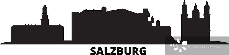 奥地利萨尔茨堡城市天际线孤立图片素材
