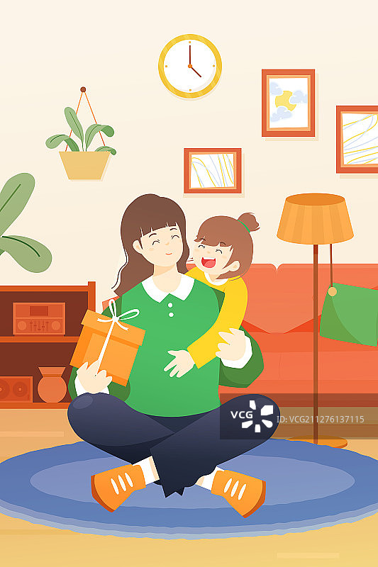 卡通母亲节亲子玩乐互动居家活动矢量插画图片素材