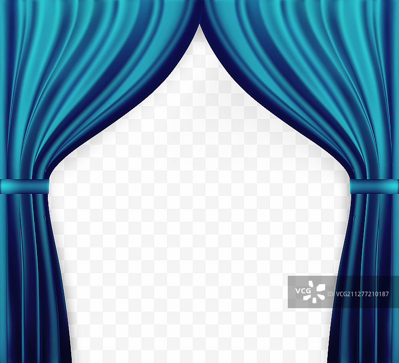 窗帘的自然意象，打开窗帘的蓝色透明背景。矢量插图。EPS10。窗帘的自然意象，打开窗帘的蓝色透明背景。矢量插图。图片素材