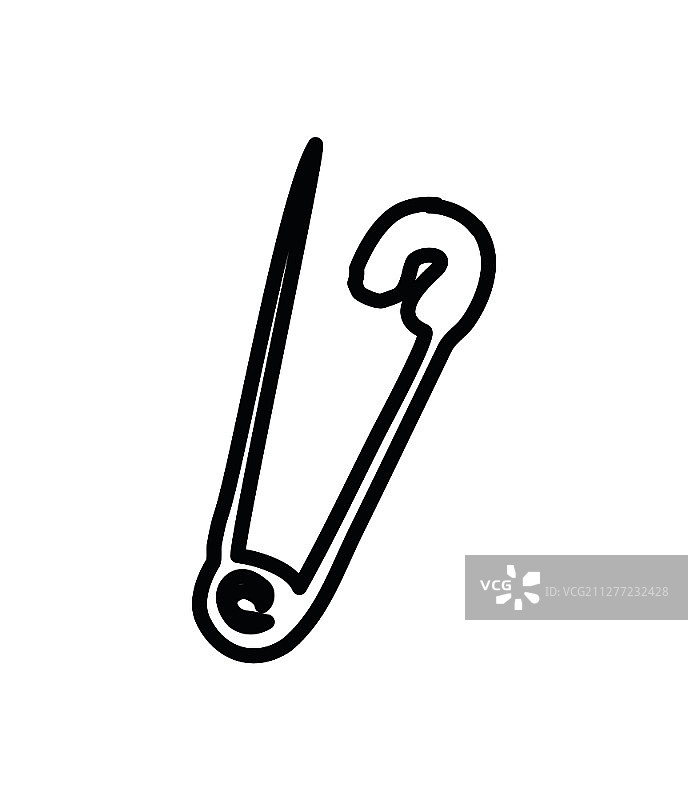 打开英语安全别针作为朋克运动符号矢量插图孤立在白色平坦的标志描绘在手绘或素描线性风格。打开别针作为朋克符号素描插图图片素材