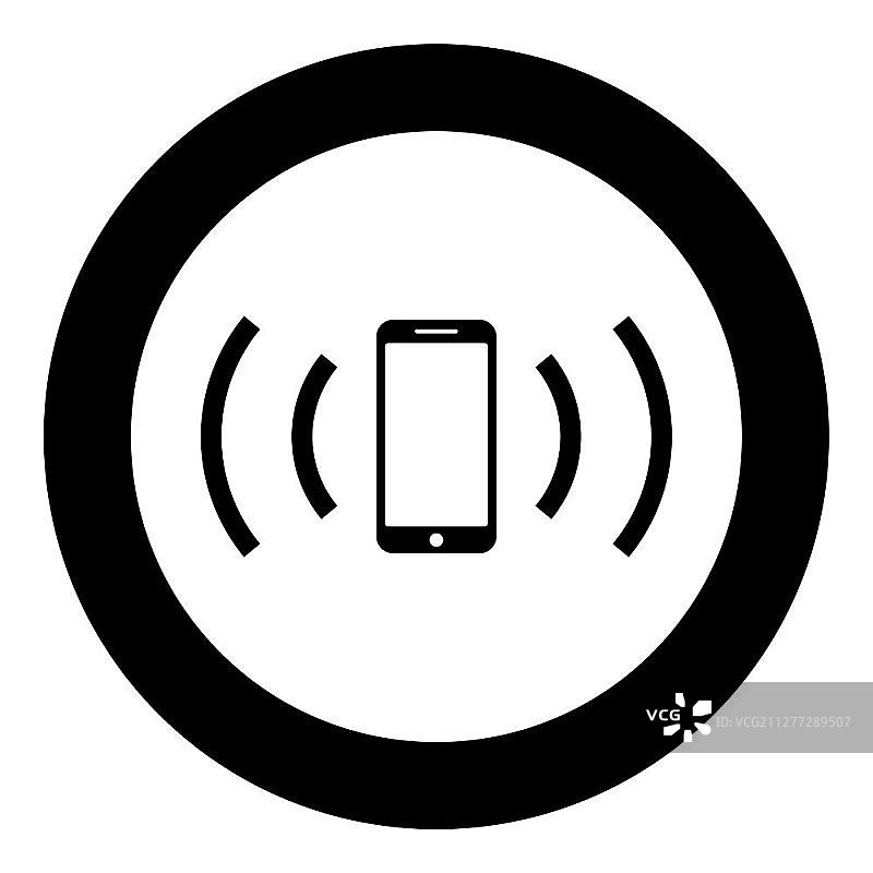 智能手机发射无线电波声波发射电波概念图标圆形黑色矢量插图平面风格简单的图像。智能手机发射无线电波声波发射电波概念图标圆形黑色矢量插图平面风格的形象图片素材