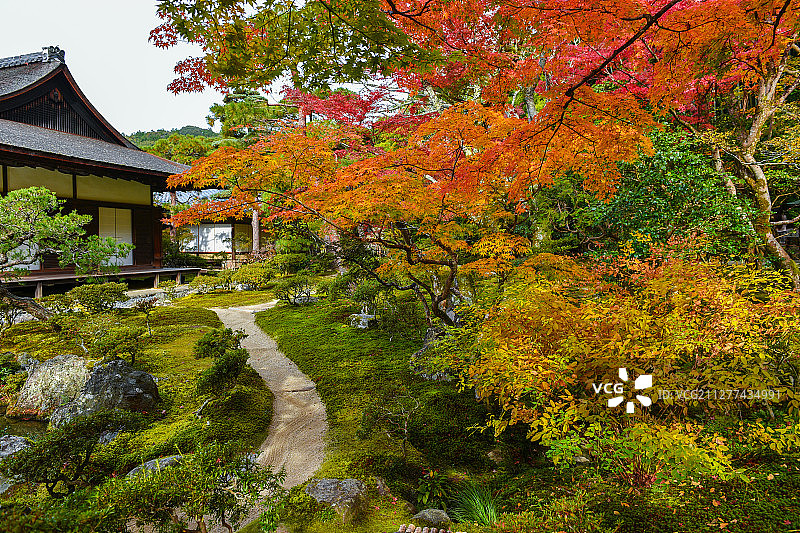 日本京都银阁寺庭院风光图片素材