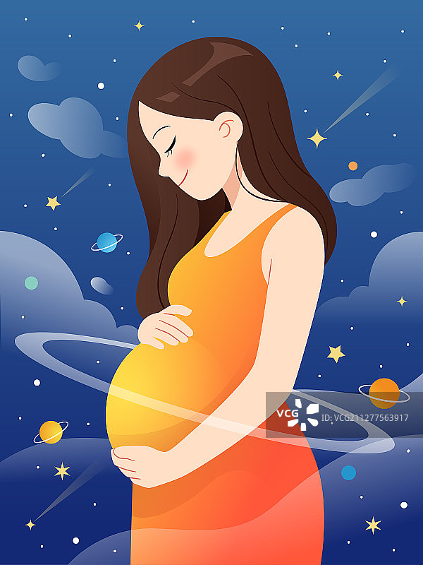孕妇和星空背景图片素材