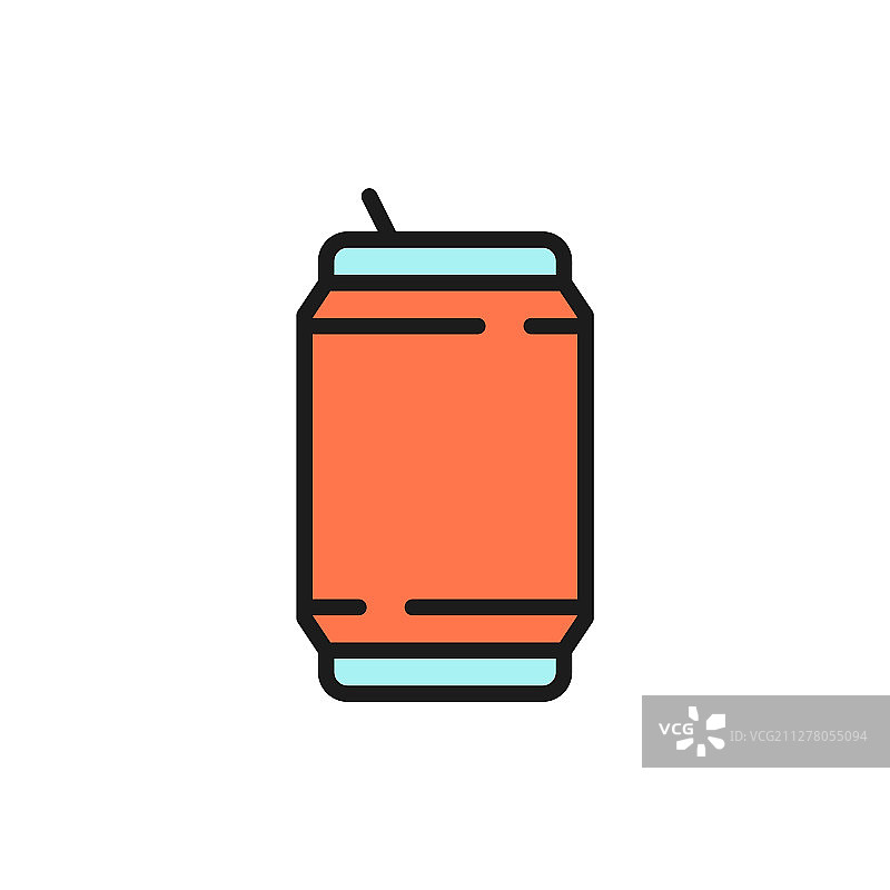 啤酒罐、罐头、垃圾平面彩色线条图标图片素材