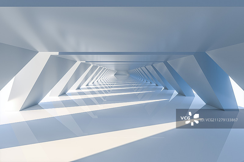 白色几何体走廊隧道 三维渲染图片素材