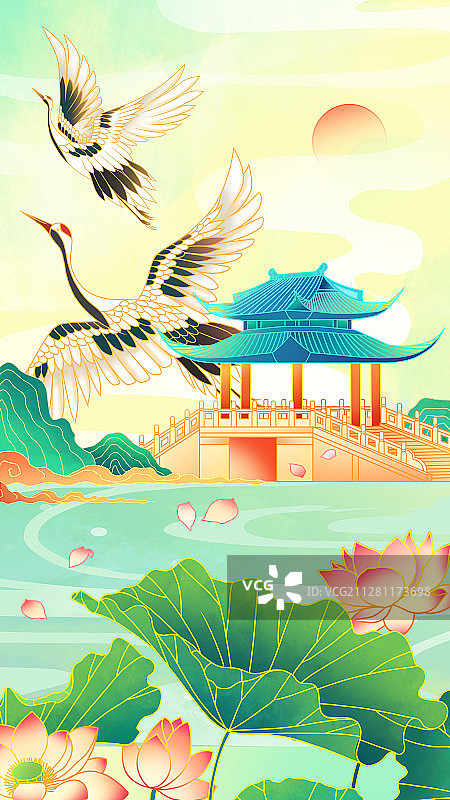 中国风杭州西湖景点曲院风荷图片素材