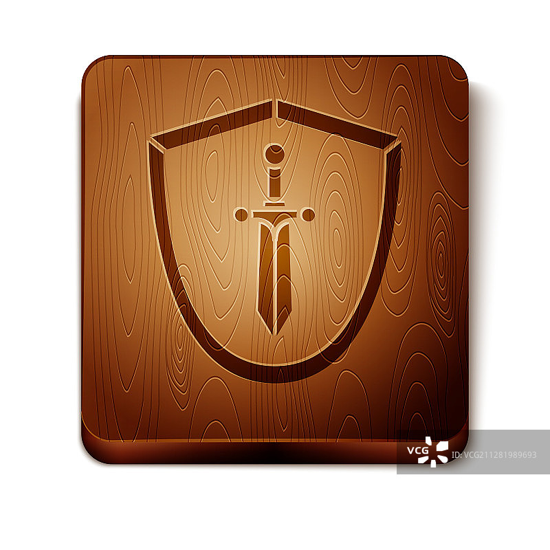 棕色中世纪盾牌与剑图标孤立图片素材