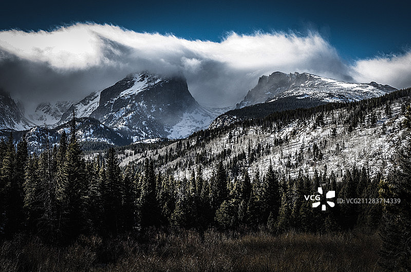 雪山和棉花云 @Rocky Mt. NP图片素材