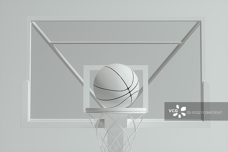 白色篮球与篮球架模型 三维渲染图片素材