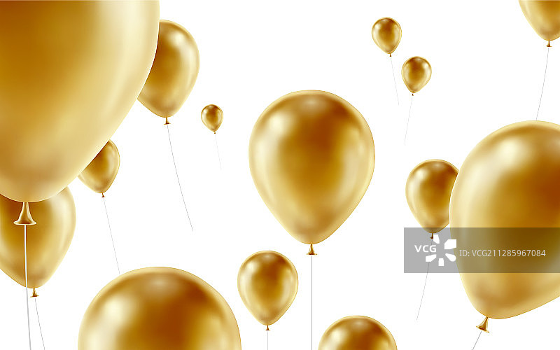 金色氣球飄浮在空中图片素材