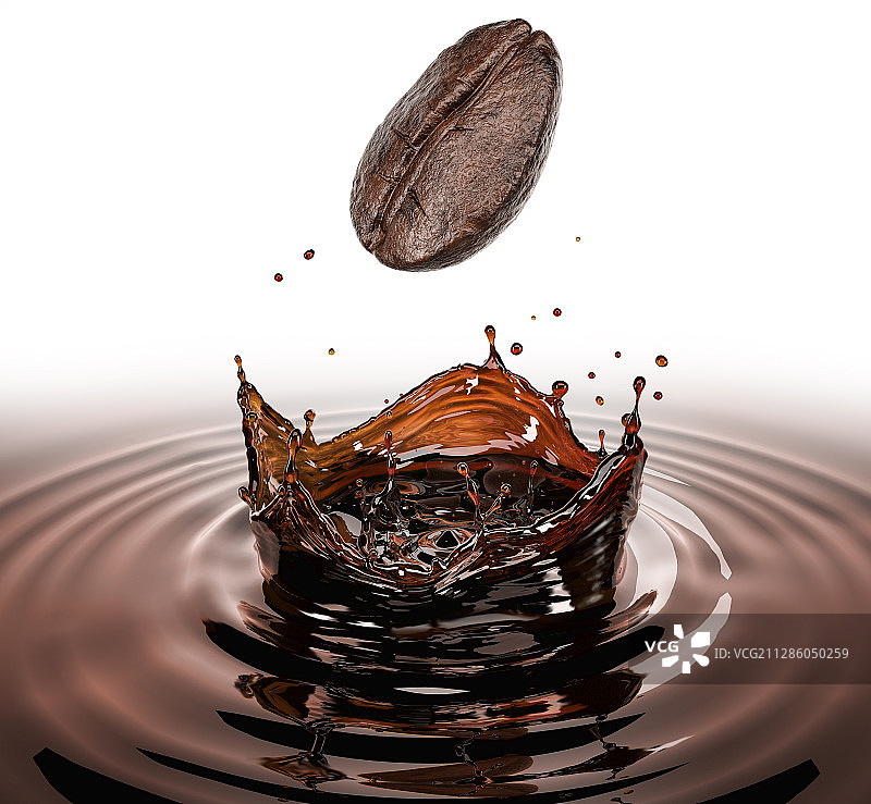 咖啡豆飞溅在咖啡池上，插画图片素材