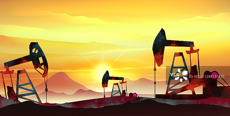 抽油机开采石油能源工业场景插画图片素材