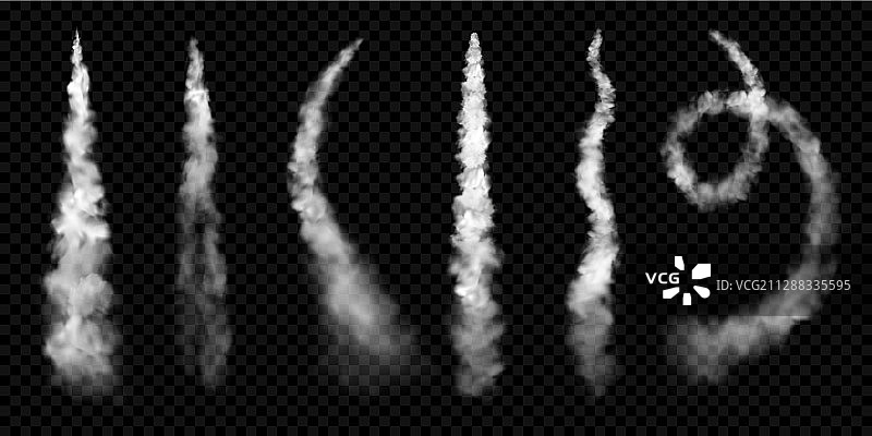 逼真的烟雾痕迹蒸汽喷射云的效果图片素材