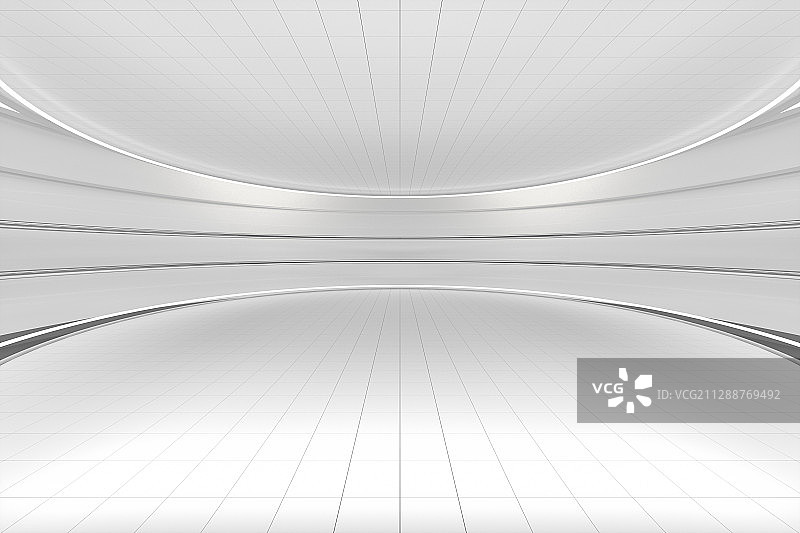 白色未来感圆形大厅室内 3D渲染图片素材