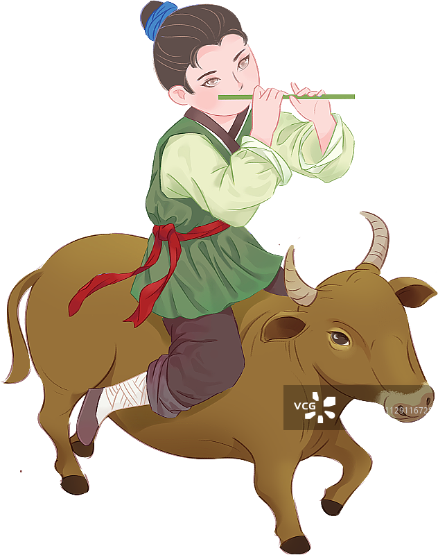 中国风牛郎和牛插画图片素材