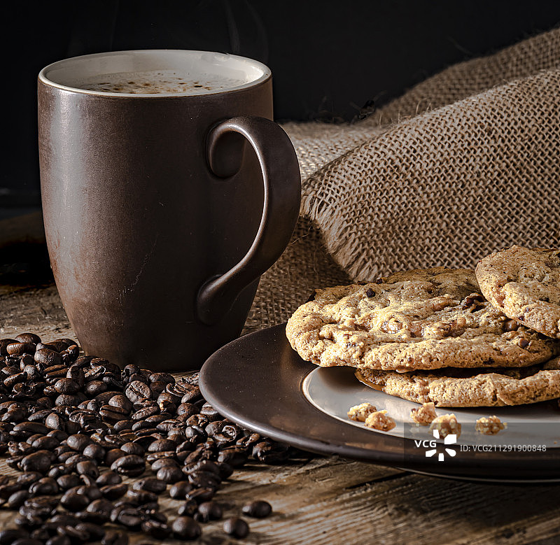 饼干和咖啡的特写镜头图片素材