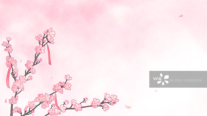 粉色桃花樱花树卡通留白插画背景图片素材