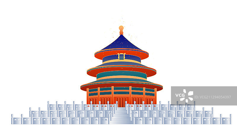 国潮风北京天坛古建筑矢量插画图片素材