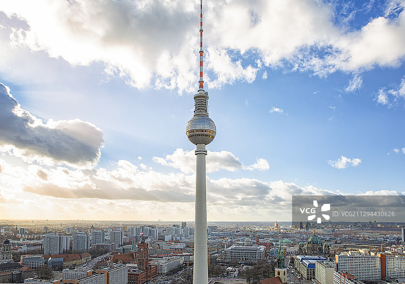 德国柏林城市天际线电视塔高视角图片素材
