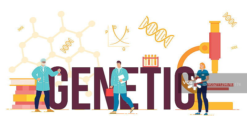 基因大写字母和小科学家团队图片素材