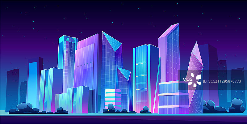 城市建筑天际线全景夜旗图片素材