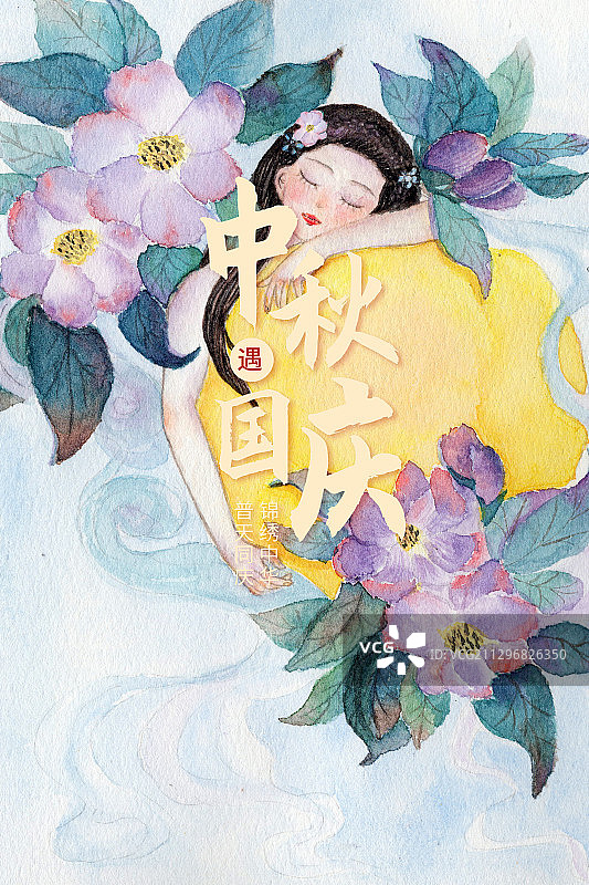 中国传统节日中秋端午佳节花好月圆插画海报图片素材