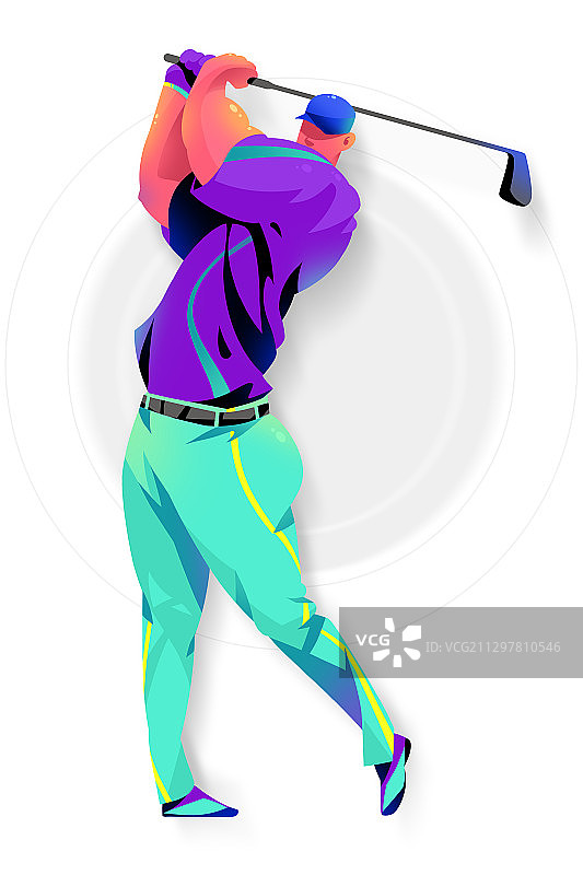 男子挥杆打高尔夫的插画图片素材