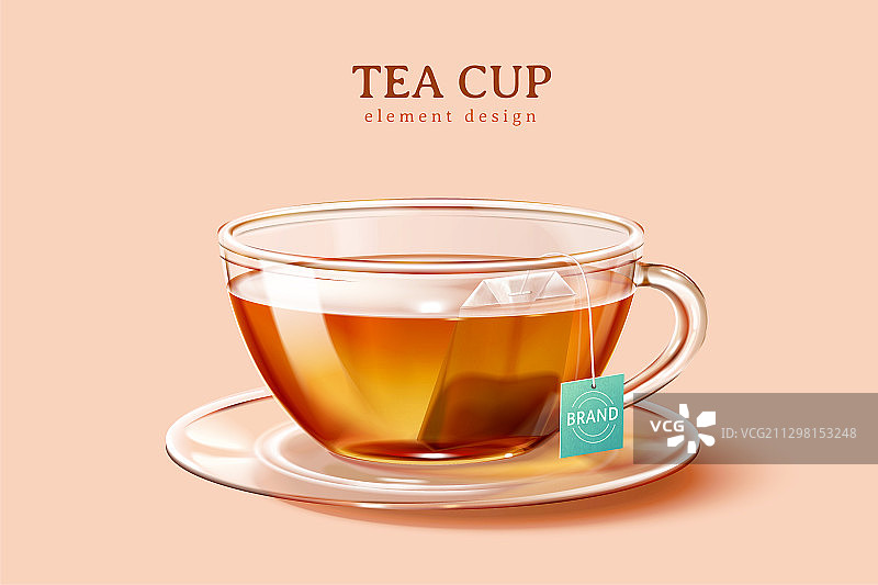 透明茶杯与茶包元素图片素材