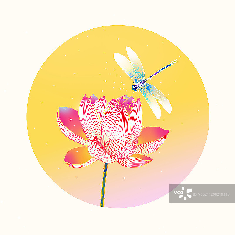国风荷花蝴蝶蜻蜓水彩插画图片素材