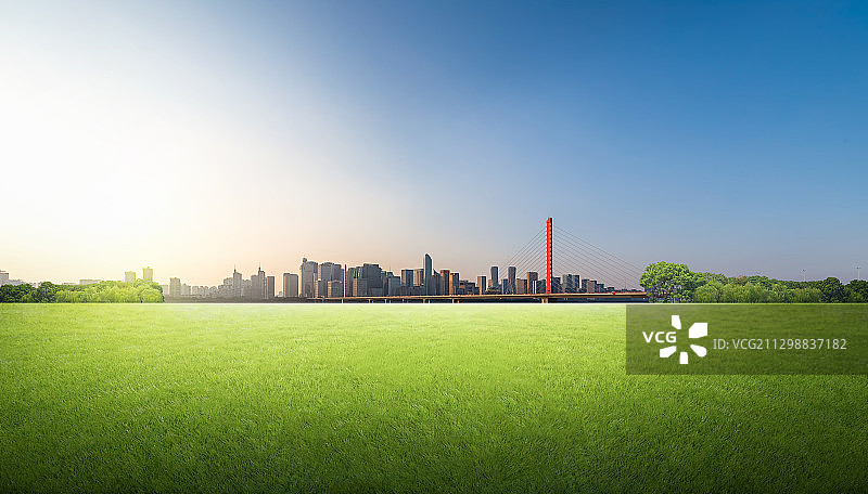 白昼杭州钱塘新城绿色环保城市天际线CBD建筑房地产旅游目的地图片素材