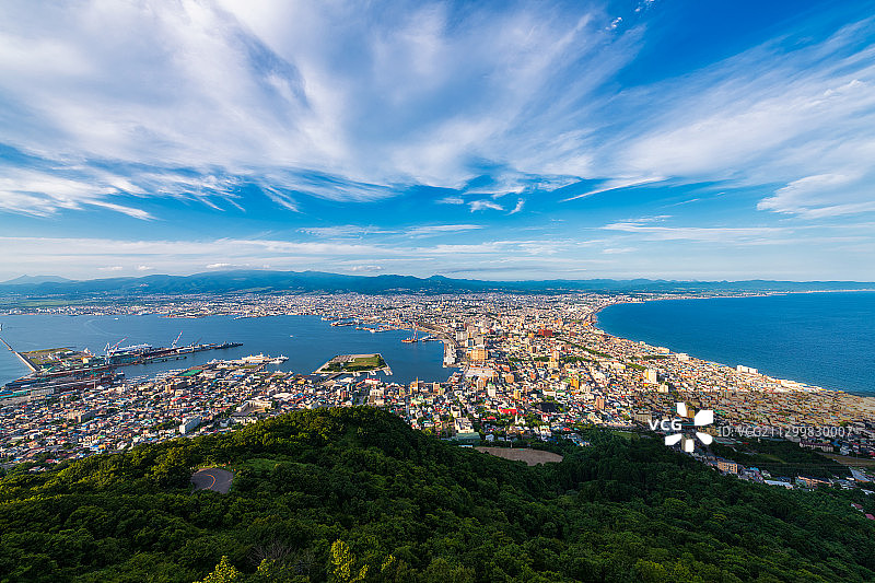 日本北海道函馆山远望函馆市区全景高视角图片素材