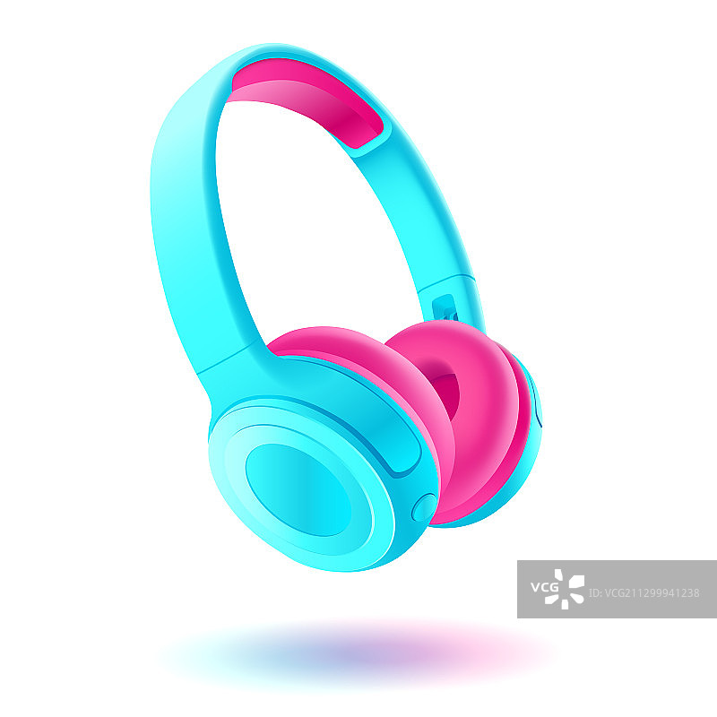 蓝色和粉色耳机隔离在白色图片素材