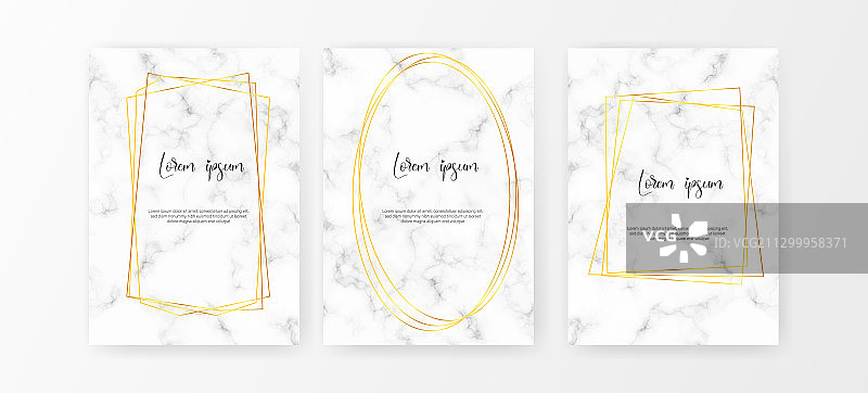 婚礼卡片设计与黄金框架和大理石图片素材