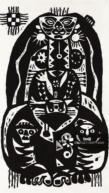 黑白木刻版画《生命的符号之三》图片素材