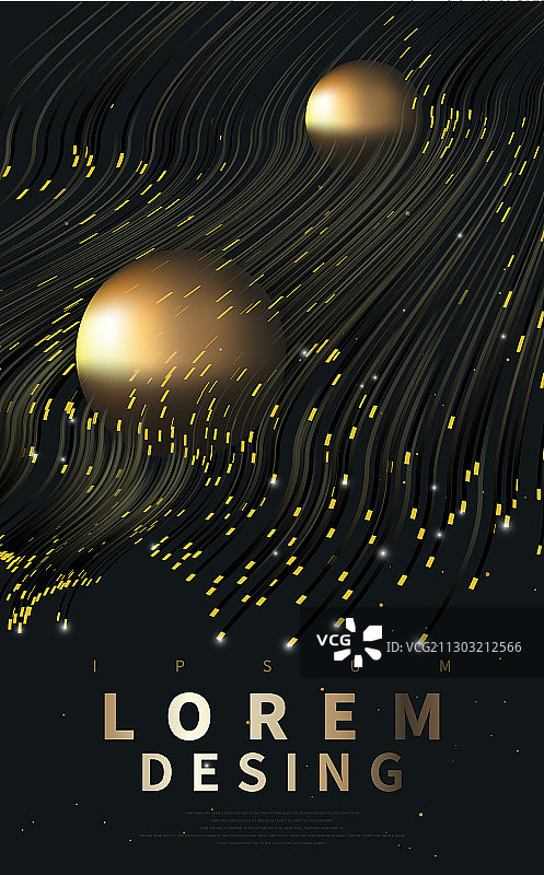 黑金抽象粒子线条金球组合矢量海报图片素材