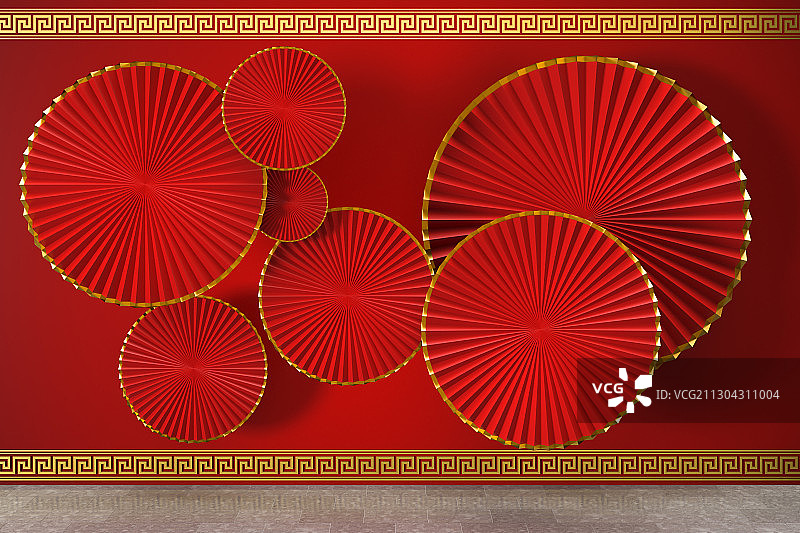 中国风折扇背景 3D渲染图片素材