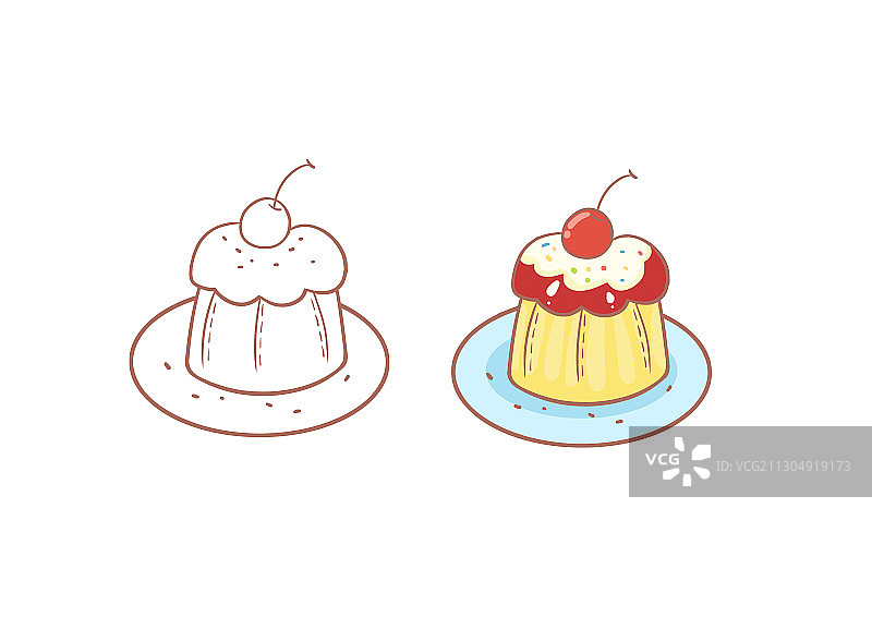 卡通甜品类樱桃口味布丁蛋糕插画图片素材