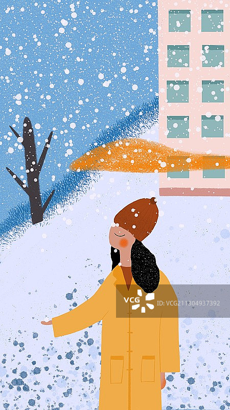下雪的城市雪中的女孩图片素材