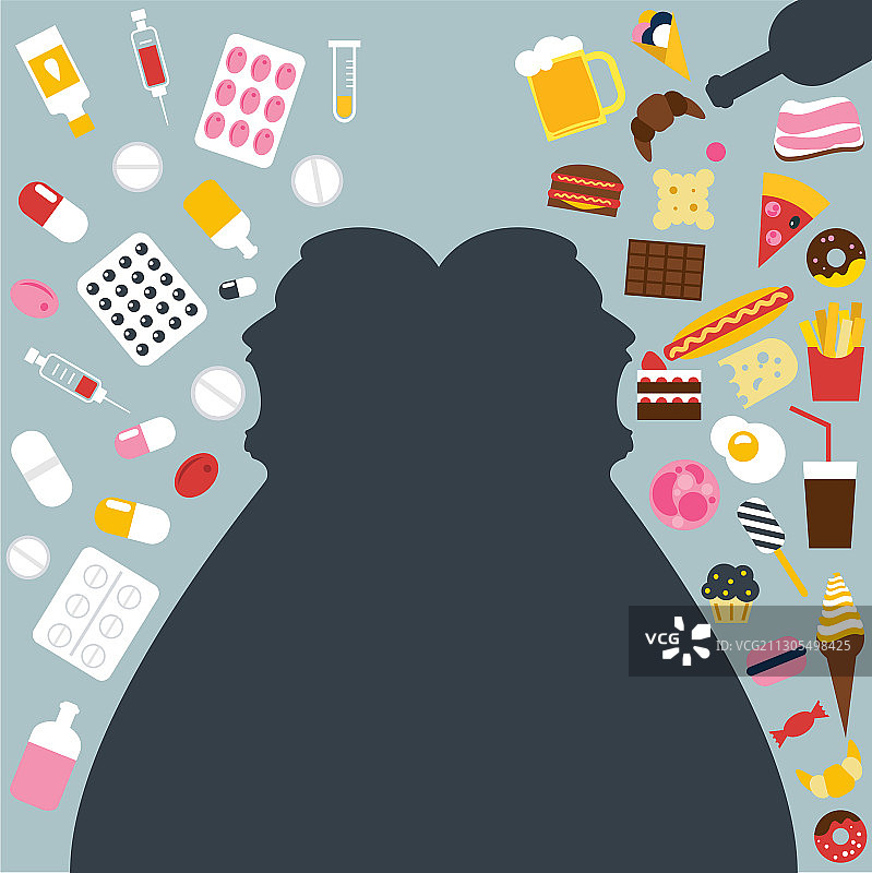 不健康的饮食，暴饮暴食的胖子图片素材