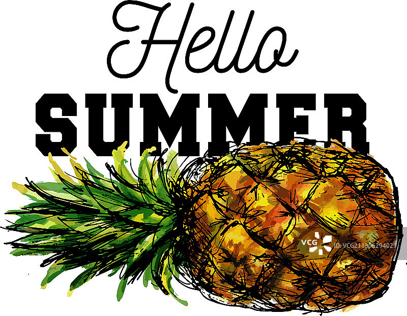 水彩菠萝标语你好夏天图片素材