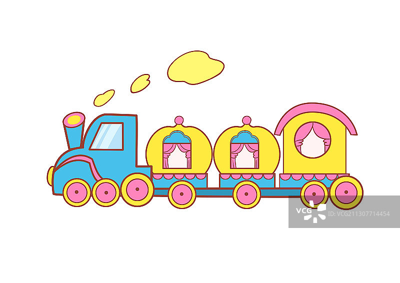 卡通三节车厢行驶的火车插画图片素材