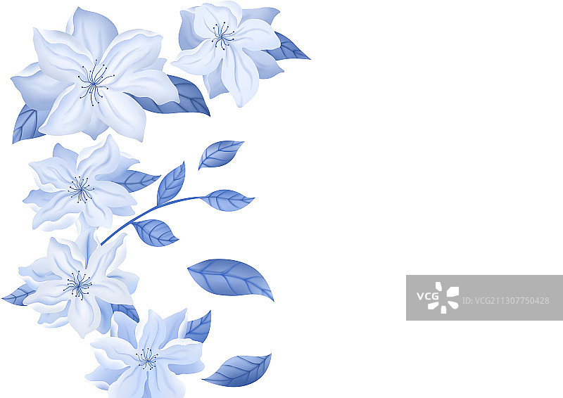 小清新蓝色质感花卉插画图片素材