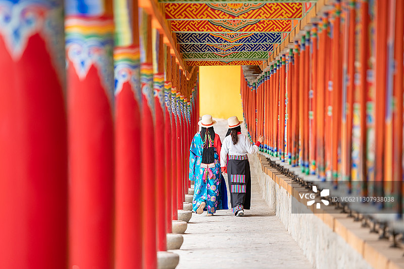 中国西藏传统藏族服饰的女孩背影图片素材