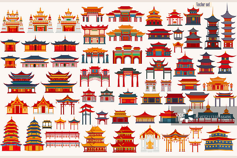 设置中国寺庙和传统建筑图片素材