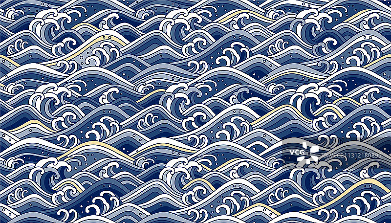 东方波浪海洋无缝壁纸背景图片素材