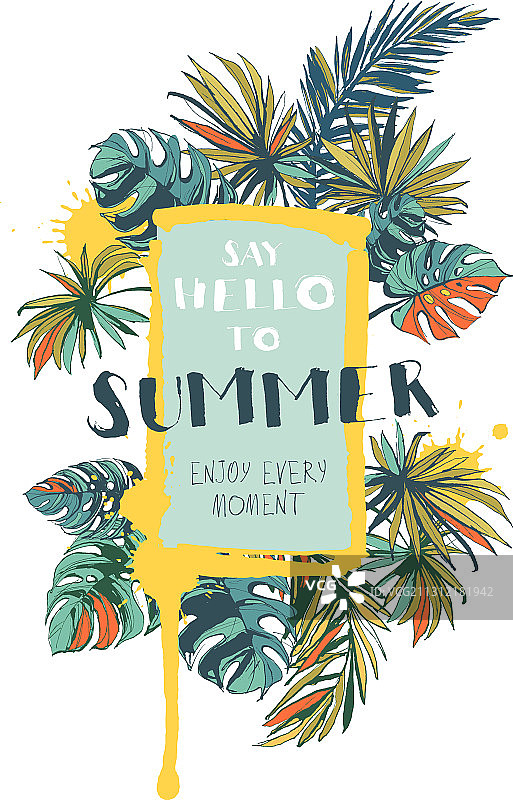 热带花卉夏季派对海报与手掌图片素材