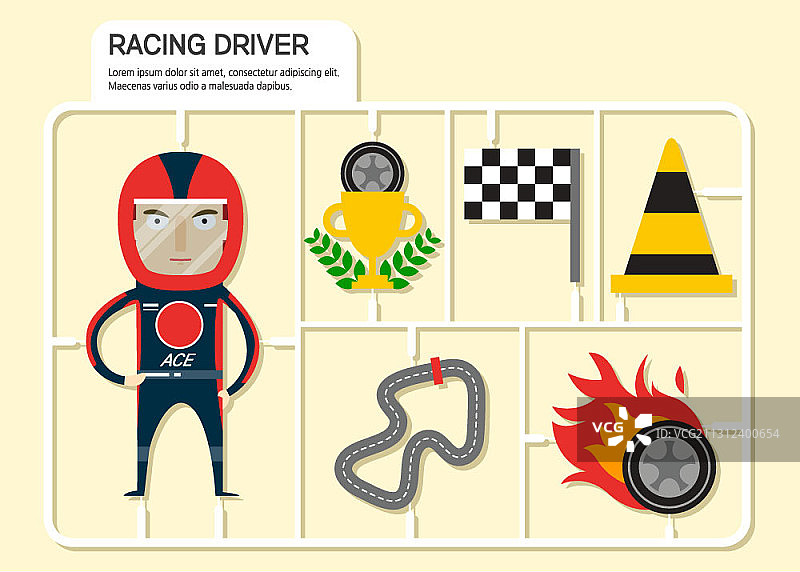 赛车手职业主题矢量插画及相关道具图片素材